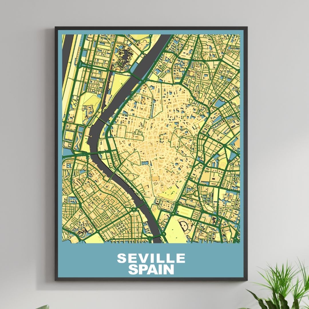 COLOURED ROAD MAP OF SEVILLE, SPAIN BY MAPBAKES