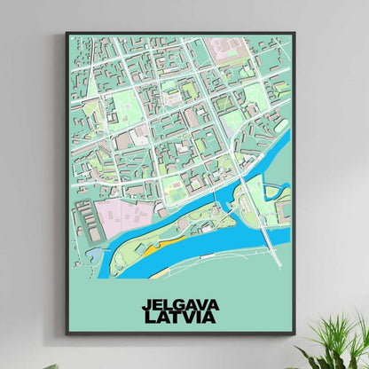 COLOURED ROAD MAP OF JELGAVA, LATVIA BY MAPBAKES