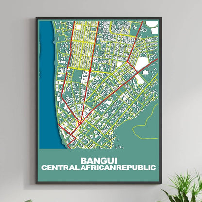 COLOURED ROAD MAP OF BANGUI, CENTRAL AFRICAN REPUBLIC BY MAPBAKES