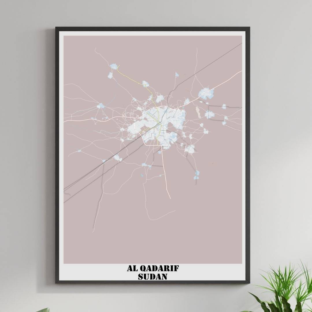 COLOURED ROAD MAP OF AL QADARIF, SUDAN BY MAPBAKES