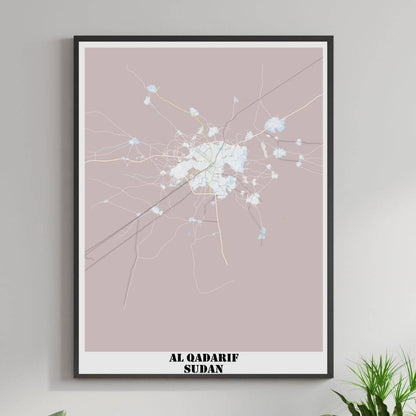 COLOURED ROAD MAP OF AL QADARIF, SUDAN BY MAPBAKES