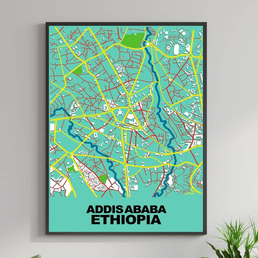 COLOURED ROAD MAP OF ADDIS ABABA, ETHIOPIA BY MAPBAKES
