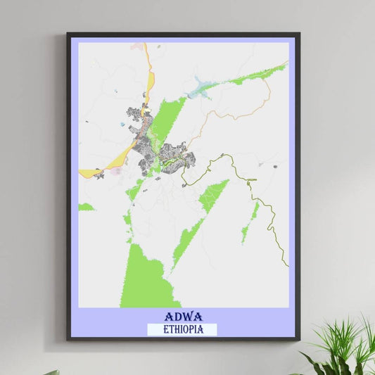 COLOURED ROAD MAP OF ADWA, ETHIOPIA BY MAPBAKES