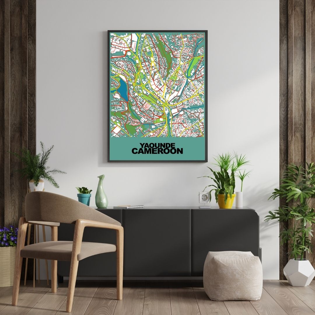 COLOURED ROAD MAP OF YAOUNDE, CAMEROON BY MAPBAKES