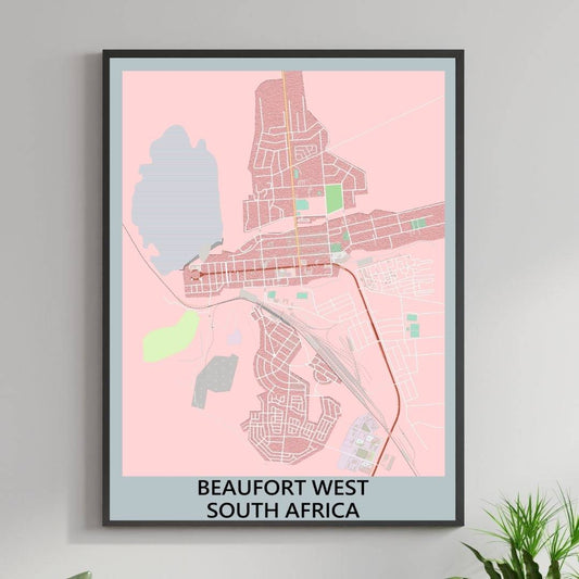 COLOURED ROAD MAP OF BEAUFORT WEST, SOUTH AFRICA BY MAPBAKES