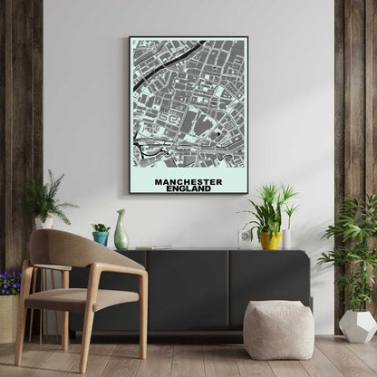 COLOURED ROAD MAP OF MANCHESTER, ENGLAND BY MAPBAKES