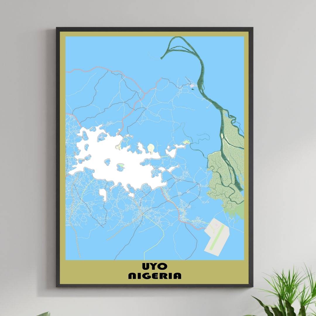 COLOURED ROAD MAP OF UYO, NIGERIA BY MAPBAKES