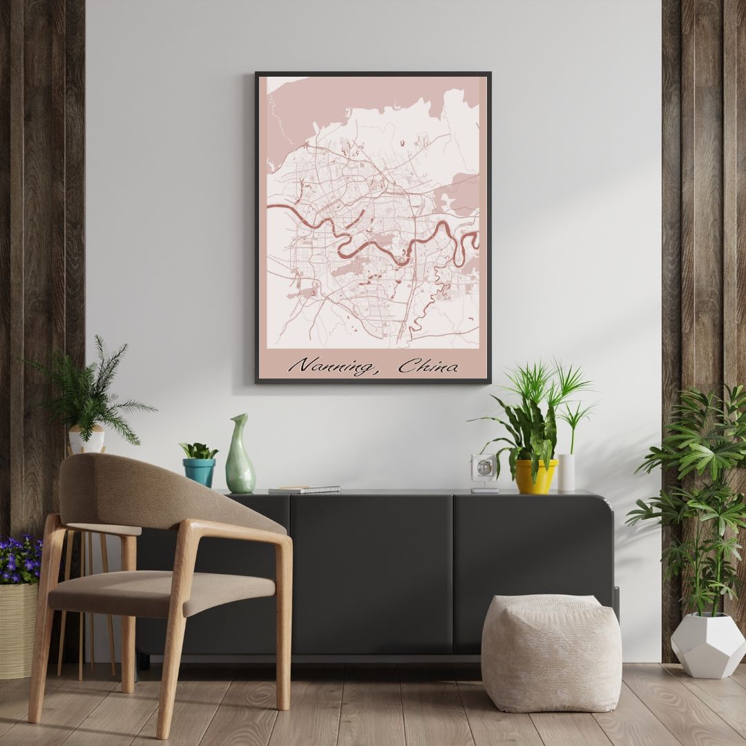 COLOURED ROAD MAP OF NANNING, CHINA BY MAPBAKES