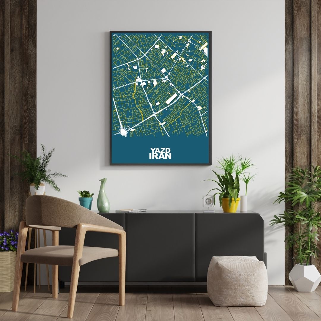 COLOURED ROAD MAP OF YAZD, IRAN BY MAPBAKES