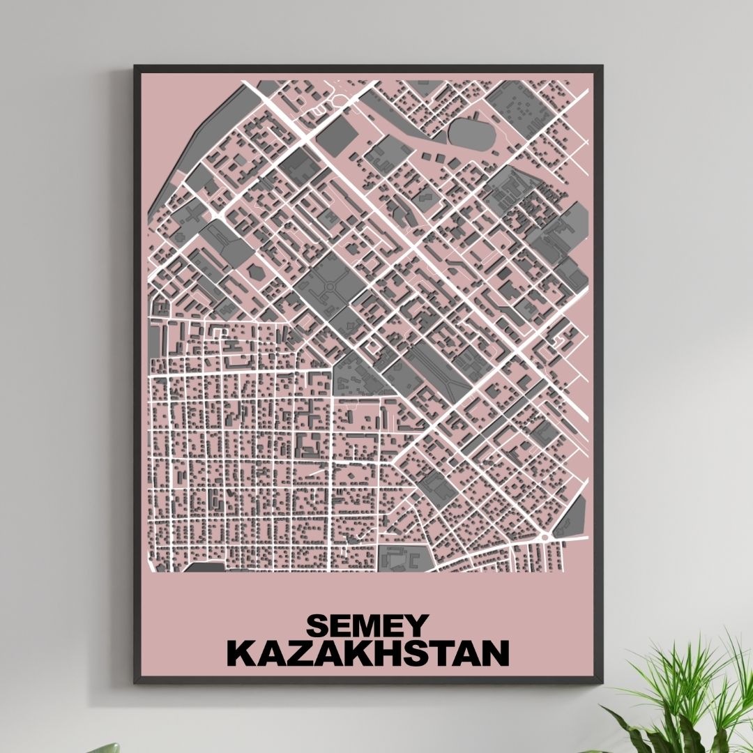 COLOURED ROAD MAP OF SEMEY, KAZAKHSTAN BY MAPBAKES