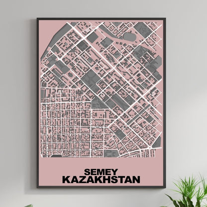 COLOURED ROAD MAP OF SEMEY, KAZAKHSTAN BY MAPBAKES