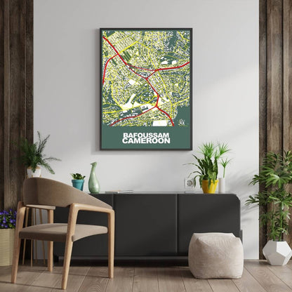 COLOURED ROAD MAP OF BAFOUSSAM, CAMEROON BY MAPBAKES