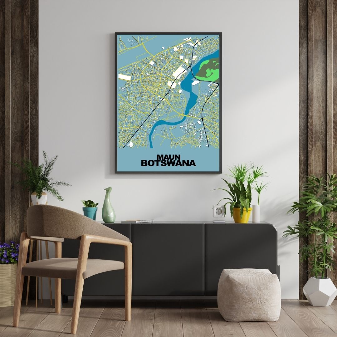 COLOURED ROAD MAP OF MAUN, BOTSWANA BY MAPBAKES