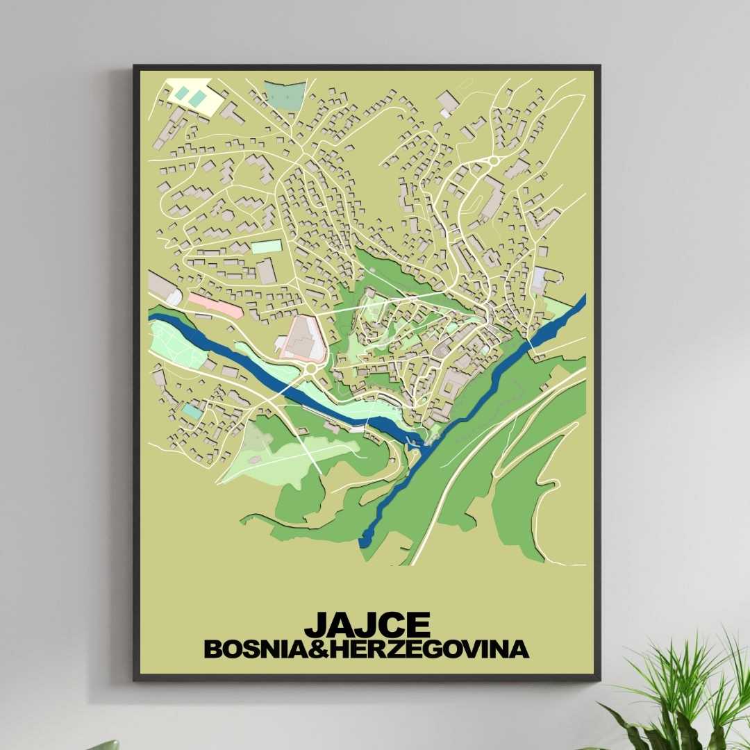 COLOURED ROAD MAP OF JAJCE, BOSNIA & HERZEGOVINA BY MAPBAKES