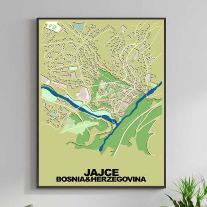 COLOURED ROAD MAP OF JAJCE, BOSNIA & HERZEGOVINA BY MAPBAKES