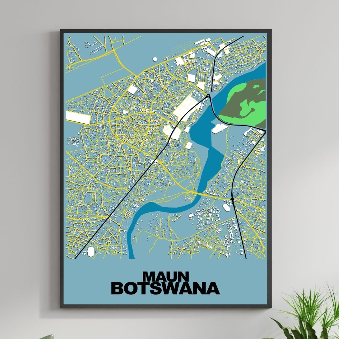 COLOURED ROAD MAP OF MAUN, BOTSWANA BY MAPBAKES