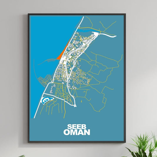 COLOURED ROAD MAP OF SEEB, OMAN BY MAPBAKES