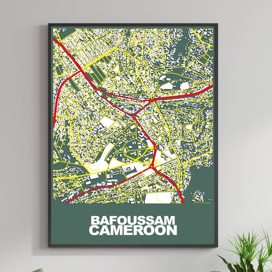 COLOURED ROAD MAP OF BAFOUSSAM, CAMEROON BY MAPBAKES