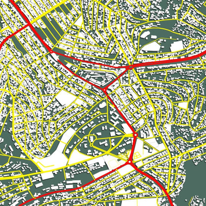 COLOURED ROAD MAP OF BAFOUSSAM, CAMEROON BY MAPBAKES