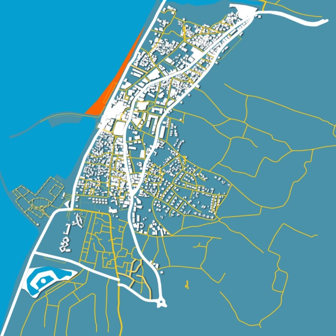 COLOURED ROAD MAP OF SEEB, OMAN BY MAPBAKES