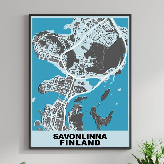 COLOURED ROAD MAP OF SAVONLINNA, FINLAND BY MAPBAKES