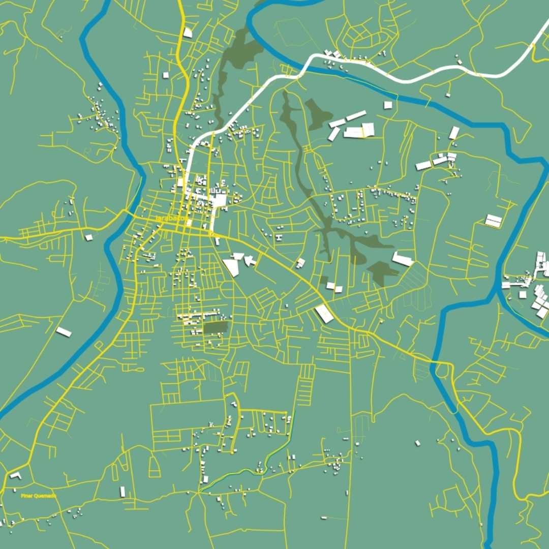 COLOURED ROAD MAP OF JARABACOA, DOMINICAN REPUBLIC BY MAPBAKES