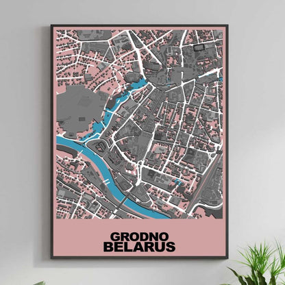 COLOURED ROAD MAP OF GRODNO, BELARUS BY MAPBAKES