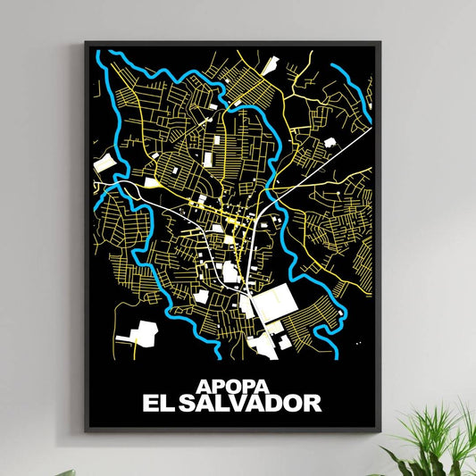COLOURED ROAD MAP OF APOPA, EL SALVADOR BY MAPBAKES