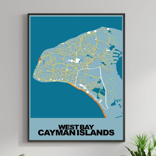 COLOURED ROAD MAP OF WEST BAY, CAYMAN ISLANDS BY MAPBAKES