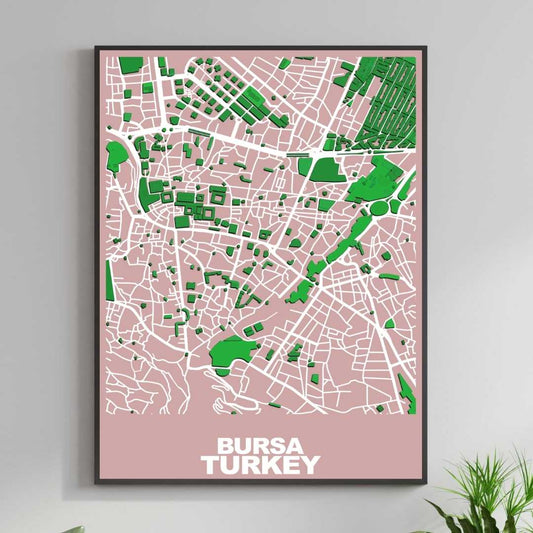 COLOURED ROAD MAP OF BURSA, TURKEY BY MAPBAKES