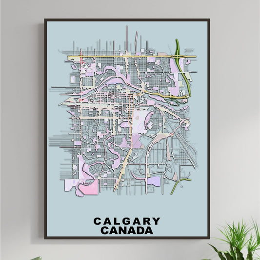 COLOURED ROAD MAP OF CALGARY, CANADA BY MAPBAKES