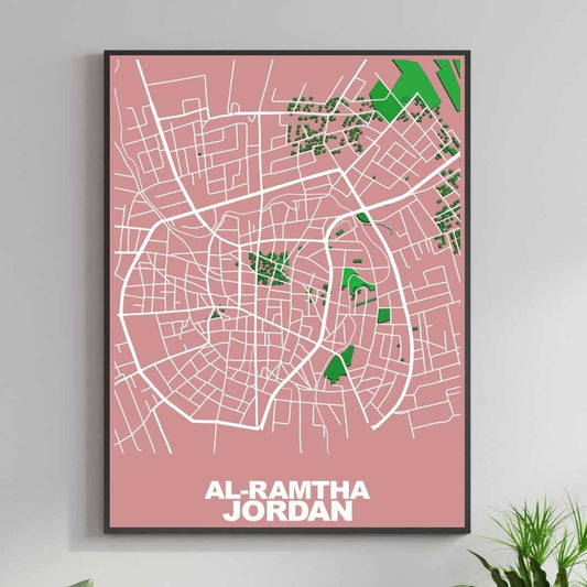 COLOURED ROAD MAP OF AL-RAMTHA, JORDAN BY MAPBAKES