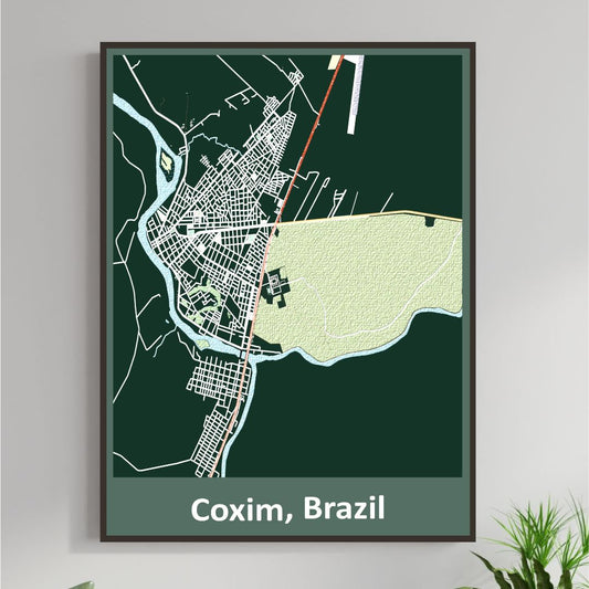 COLOURED ROAD MAP OF COXIM, BRAZIL BY MAPBAKES