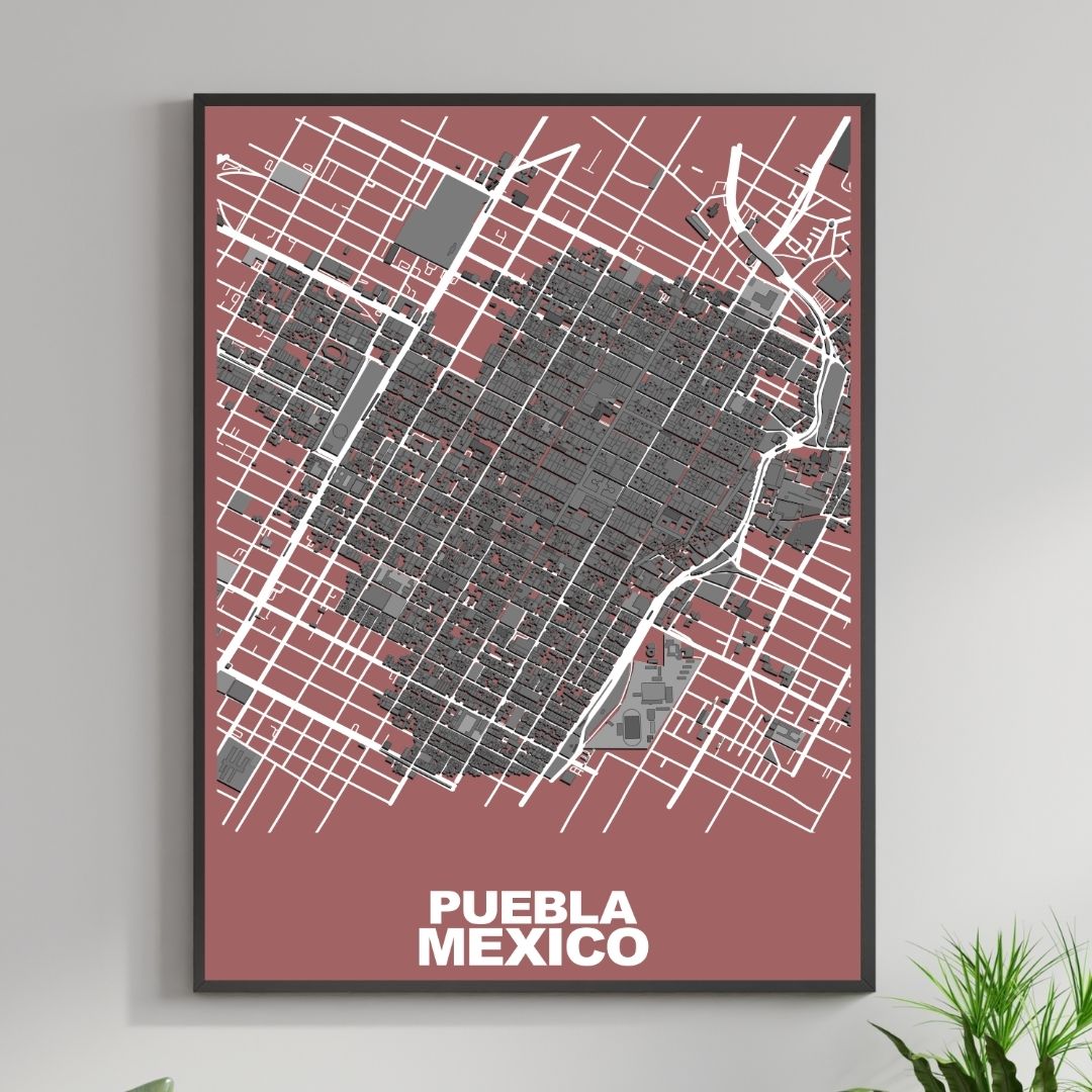 COLOURED ROAD MAP OF PUEBLA, MEXICO BY MAPBAKES