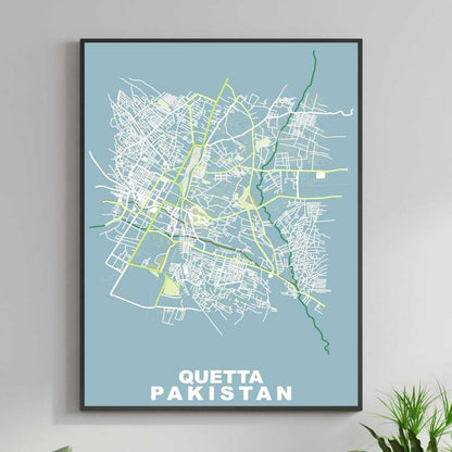 COLOURED ROAD MAP OF QUETTA, PAKISTAN BY MAPBAKES