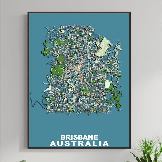 COLOURED ROAD MAP OF BRISBANE, AUSTRALIA BY MAPBAKES