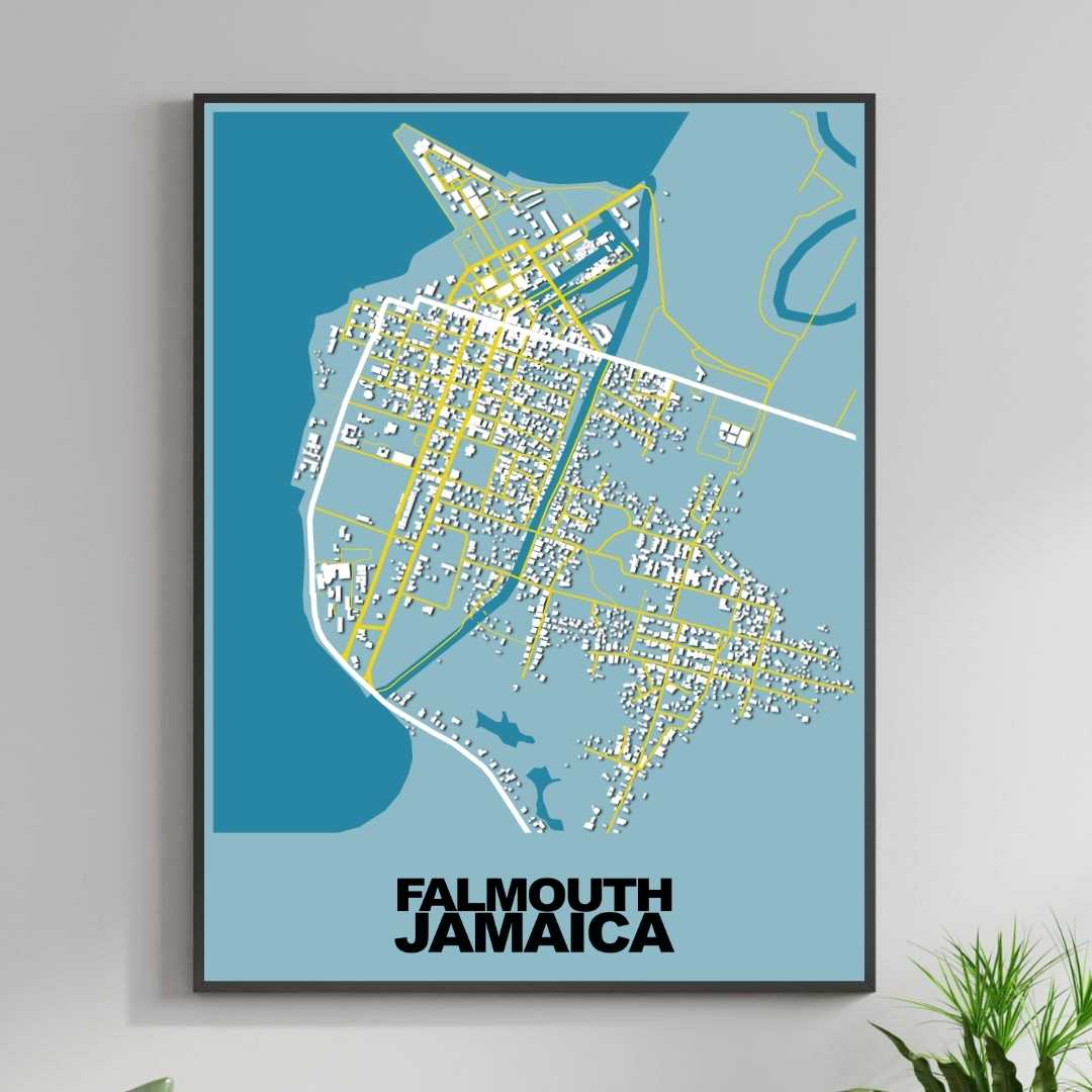 COLOURED ROAD MAP OF FALMOUTH, JAMAICA BY MAPBAKES