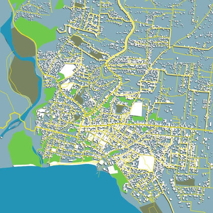 COLOURED ROAD MAP OF JACMEL, HAITI BY MAPBAKES