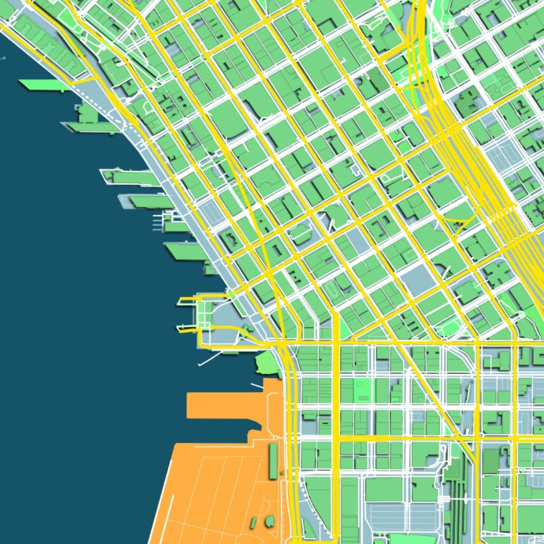 COLOURED ROAD MAP OF SEATTLE, USA BY MAPBAKES