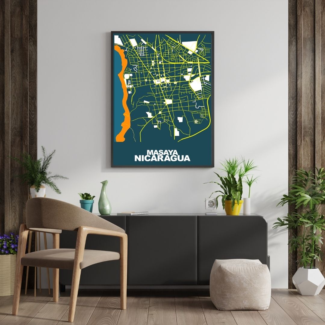 COLOURED ROAD MAP OF MASAYA, NICARAGUA BY MAPBAKES
