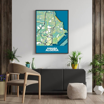 COLOURED ROAD MAP OF ANNABA, ALGERIA BY MAPBAKES