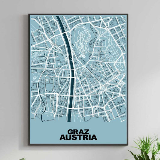 COLOURED ROAD MAP OF GRAZ, AUSTRIA BY MAPBAKES