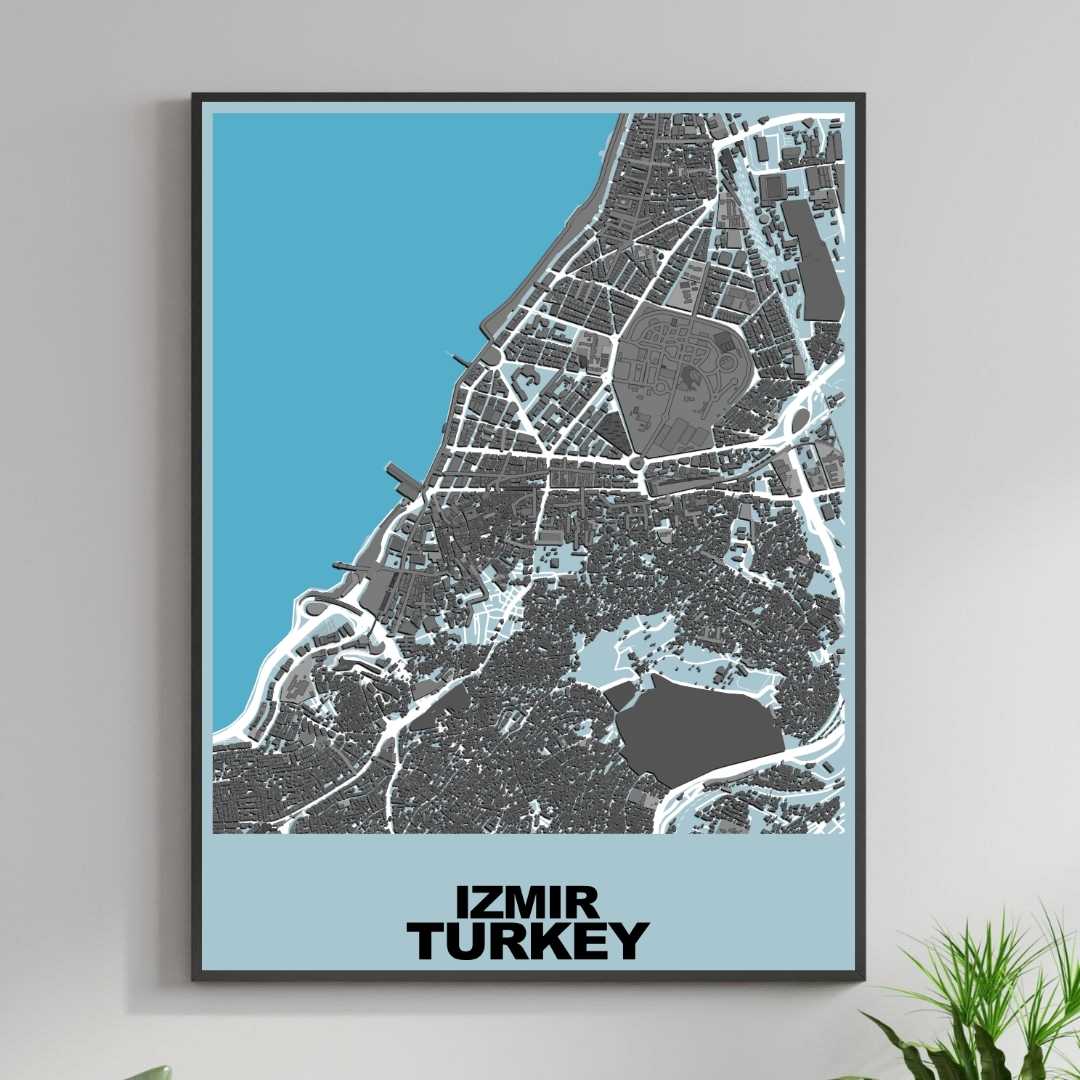 COLOURED ROAD MAP OF IZMIR, TURKEY BY MAPBAKES