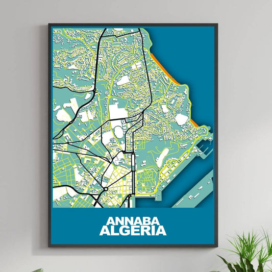COLOURED ROAD MAP OF ANNABA, ALGERIA BY MAPBAKES
