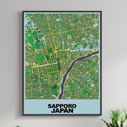 COLOURED ROAD MAP OF SAPPORO, JAPAN BY MAPBAKES