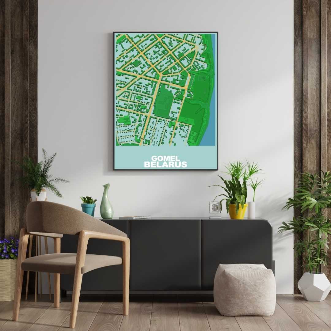 COLOURED ROAD MAP OF GOMEL, BELARUS BY MAPBAKES