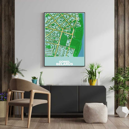 COLOURED ROAD MAP OF GOMEL, BELARUS BY MAPBAKES