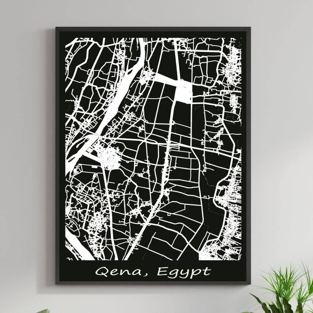 COLOURED ROAD MAP OF QENA, EGYPT BY MAPBAKES