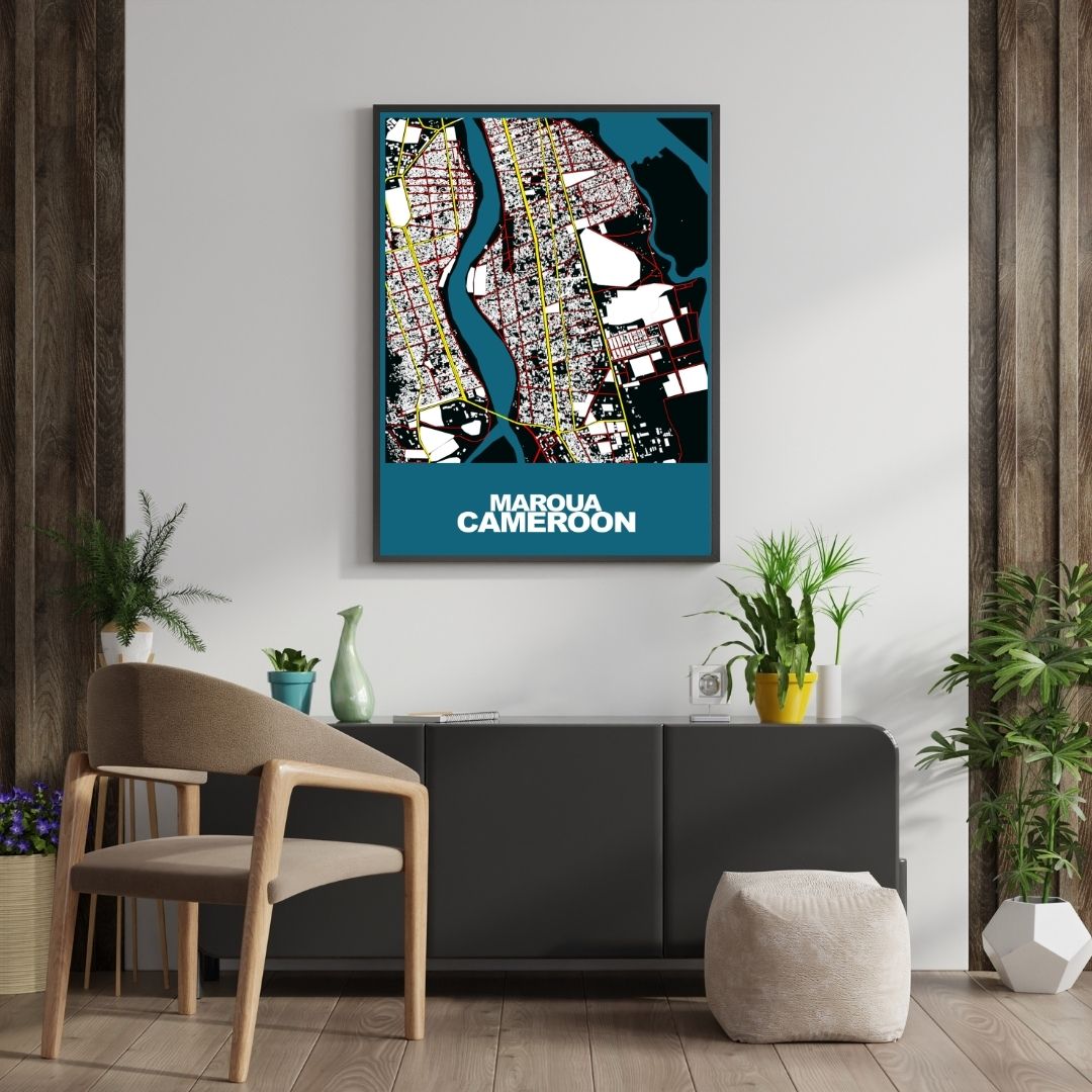 COLOURED ROAD MAP OF MAROUA, CAMEROON BY MAPBAKES