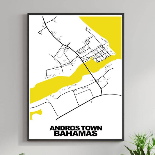 COLOURED ROAD MAP OF ANDROS TOWN, BAHAMAS BY MAPBAKES
